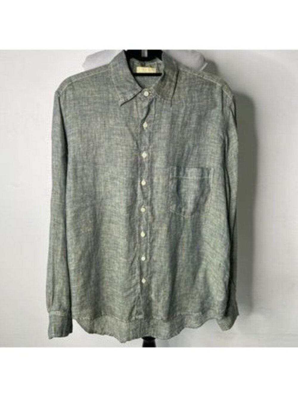 CP Shades Linen Button Up Shirt Mens Small Grey Long Sleeve Measurement